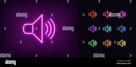 Icône de haut parleur néon Panneau sonore au néon lumineux ensemble