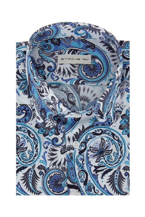 Etro White Blue Paisley Sport Shirt Mitchell Stores