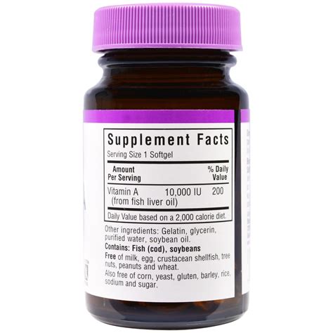 Витамин А, Vitamin A, Bluebonnet Nutrition, 10000 МЕ, 100 капсул ...
