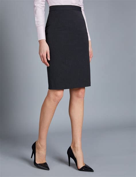 Charcoal Stretch Twill Pencil Skirt Hawes Curtis