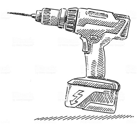 Hand Drawn Vector Drawing Of A Portable Electric Drill Tool Free