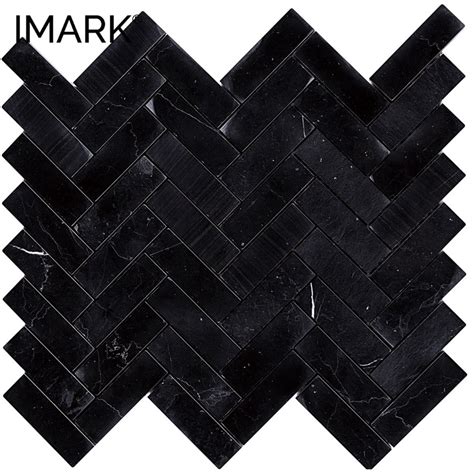 Natural Stone Chevron Nero Marquina Mosaic Tile For Laundry Room In