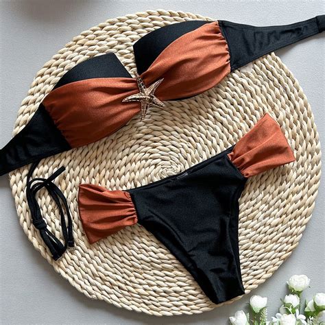 Hhh New Bikini Sexy Bikini Tube Top Stitching Split Women S Swimsuit Swimsuit Women