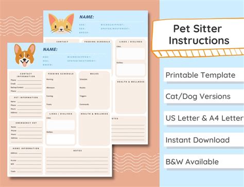 Pet Sitter Instructions Pet Sitter Notes Pet Sitter Checklist Dog