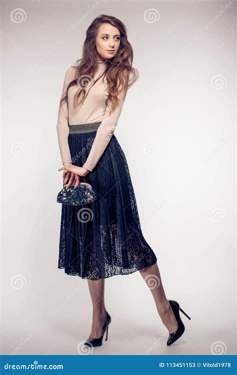 A Studio Portrait Of A Hot Lady In Black Skirt Stock Image Image Of Skirt Leather 113451153