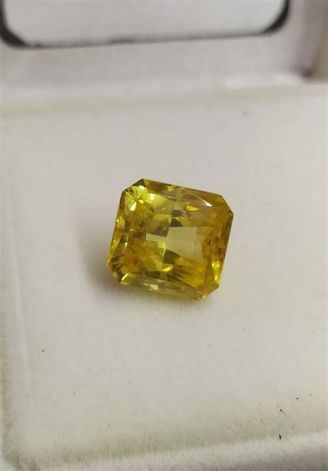 Emerald Cut Astrology Natural Certified Ceylon Yellow Sapphire Pukhraj