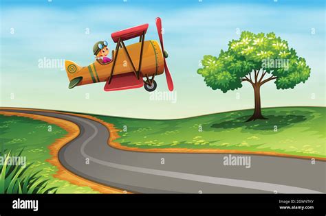 A Plane Above The Winding Road Stock Vector Image Art Alamy