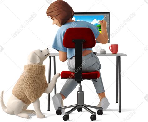 3d Woman Working With Dog Png Svg