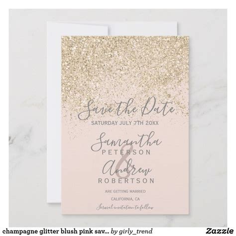 Light Gold Glitter Blush Save The Date Wedding Zazzle Pink Save The