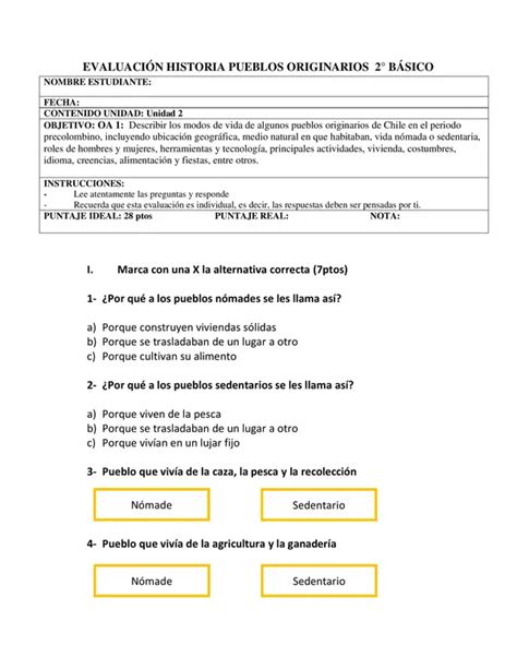 EVALUACIÓN PUEBLOS ORIGINARIOS 2 BÁSICO profe social