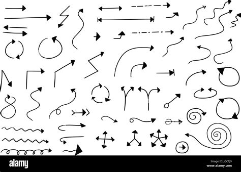 Set Or Collection Of Vector Cartoon Doodle Hand Drawn Arrow Symbols In