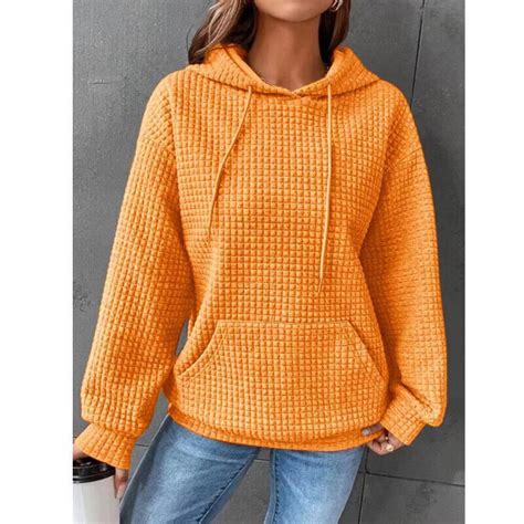 Women Waffle Long Sleeve Hoodie Tops Ladies Casual Baggy Plain Hooded Sweatshirt Ebay