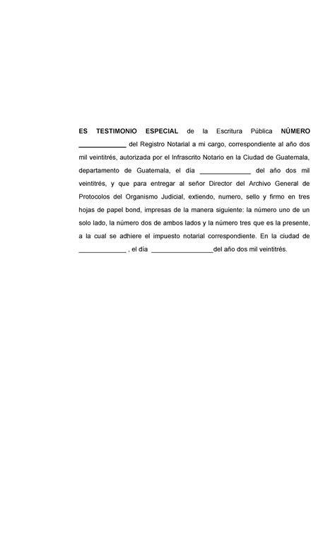 Testimonio Especial Es Testimonio Especial De La Escritura P Blica