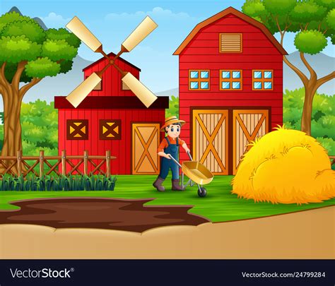 Farmer working in a farm background Royalty Free Vector