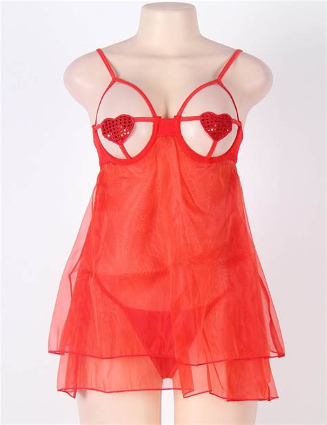 Plus Size Lingerie Set Babydoll Red Heart Sparkle Sequin Pasty Etsy