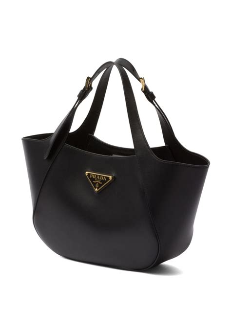 Prada Medium Enamel Triangle Logo Leather Tote Bag Black Farfetch