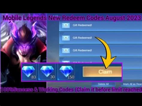 Hurry Up 2x ML Redeem Code August 29 2023 ML Diamond Giveaway