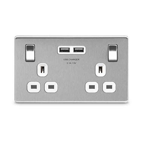 BG Electrical Nexus Flatplate Screwless Brushed Steel 2 Gang 13A