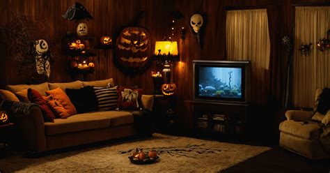 Lexica Living Room Dark Wood Walls Halloween Theme Mounted Tv