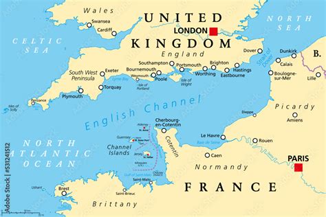 English Channel Political Map Also British Channel Arm Of Atlantic