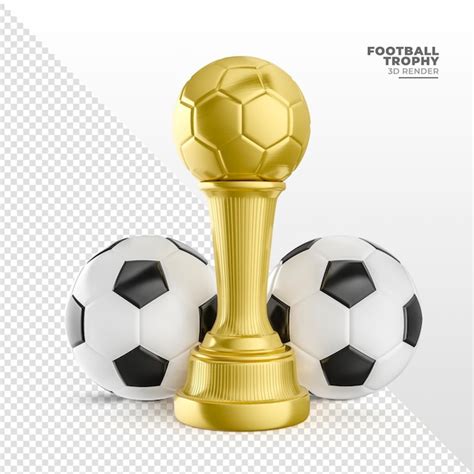 Trofeo de oro con balón de fútbol en 3d render Archivo PSD Premium