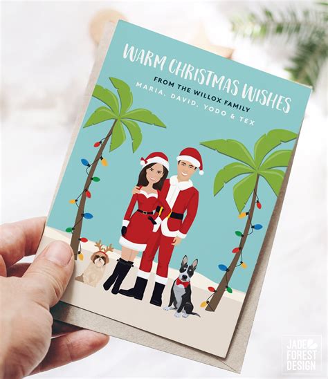 Tropical Christmas Cards. Portrait Holiday Card in Santa Outfits With ...