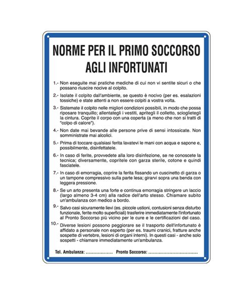 CARTELLO ALLUMINIO 33 3x47cm NORME DI PRIMO SOCCORSO AGLI INFORTUN