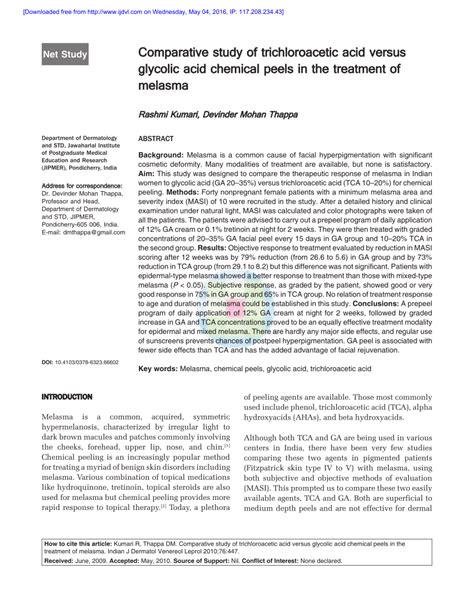 (PDF) Comparative study of trichloroacetic acid versus glycolic acid ...