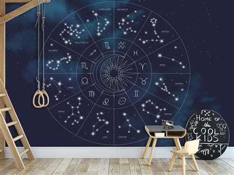 Star Chart Wallpaper Astrology Zodiac Wall Mural Print Sky Stars Map