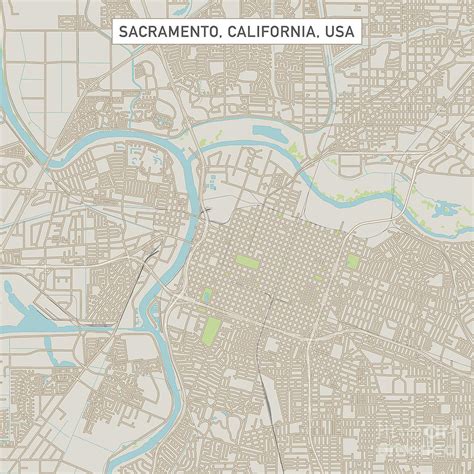 Sacramento California US City Street Map Digital Art by Frank Ramspott ...