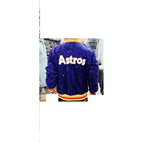 Womens Houston Astros Sequin Jacket Bomber Sparky Glitter Moon Light