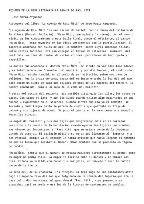 DOCX RESUMEN DE LA OBRA LITERARIA LA AGONIA DE RASU ÑITI DOKUMEN TIPS