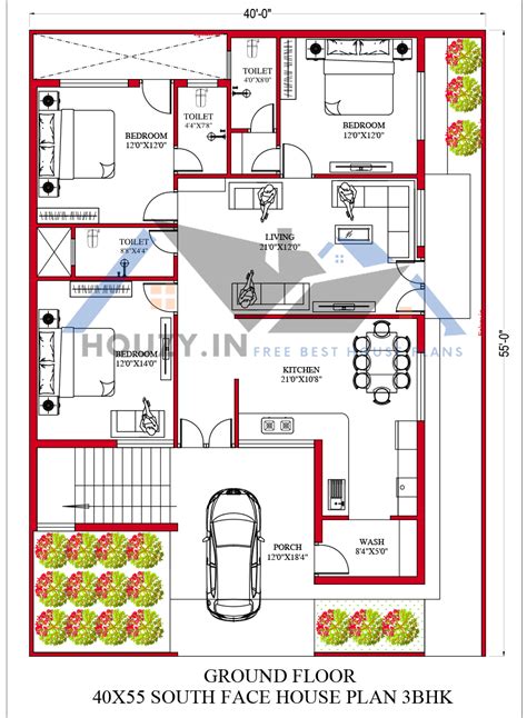 40 Feet By 55 Feet House Plan With Car Parking 40 55 House Plans