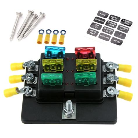 6 Way Blade Fuse Box Holder Standard Blade Fuse Blocks Led Indicator 10pcs Fuses 10pcs Terminals