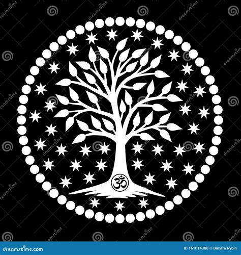 The Tree Of Life In The Center Of The Mandala Black And White Colors