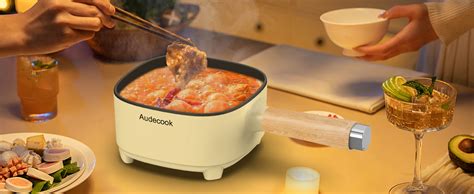 Amazon Audecook Hot Pot Electric L Cermic Glaze Non Stick Frying Pan Inch Portable