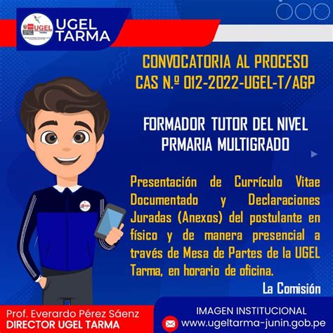 CONVOCATORIA AL PROCESO CAS N º 012 2022 UGEL T AGP FORMADOR TUTOR DEL