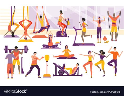 Sport people training in gym cartoon Royalty Free Vector