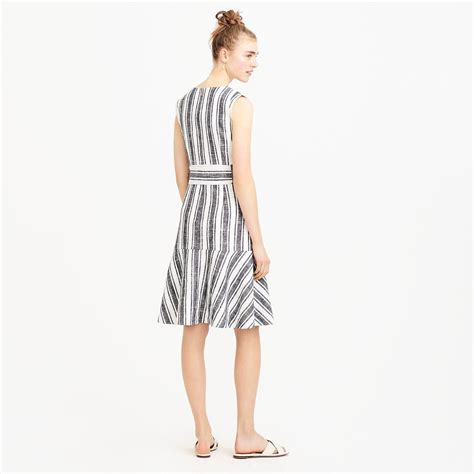 J Crew Belted Dress In Linen In Black Ivory White Lyst