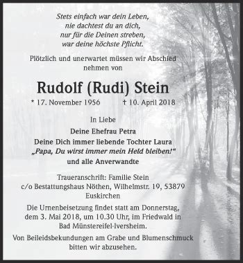 Traueranzeigen Von Rudolf Stein Wirtrauern