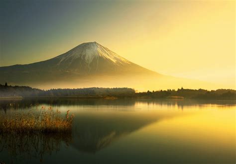 デスクトップ壁紙 日本 日光 風景 山々 日没 富士山 丘 湖 自然 反射 日の出 イブニング 朝 ミスト