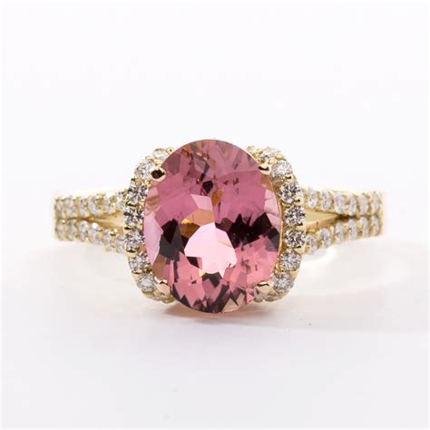 Oval Pink Tourmaline Ring | Smoky Pink Oval Tourmaline Ring with ...