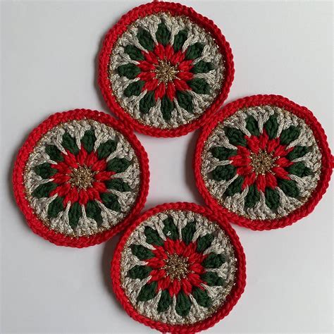 Crochet Poinsettia Flower Christmas Coaster PDF Pattern Etsy