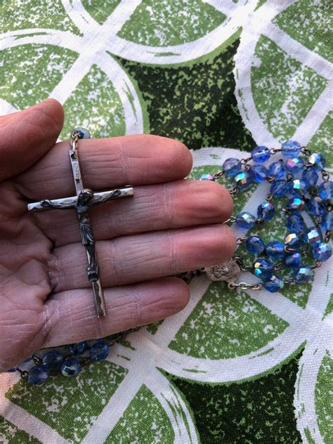 Antique 1950s Blue Crystal Rosary Beads Silver Cross Christ Mary - Etsy