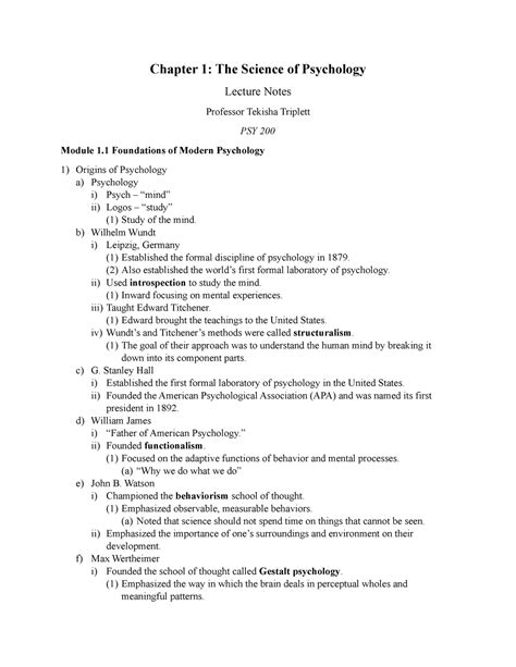 Chapter 1 The Science Of Psychology Lecture Notes Chapter 1 The Science Of Psychology