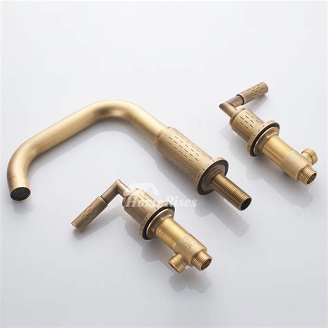 Widespread 2 Handle Bathroom Faucets 360 Degrees Rotatable Brushed Gold Antique Brass Three