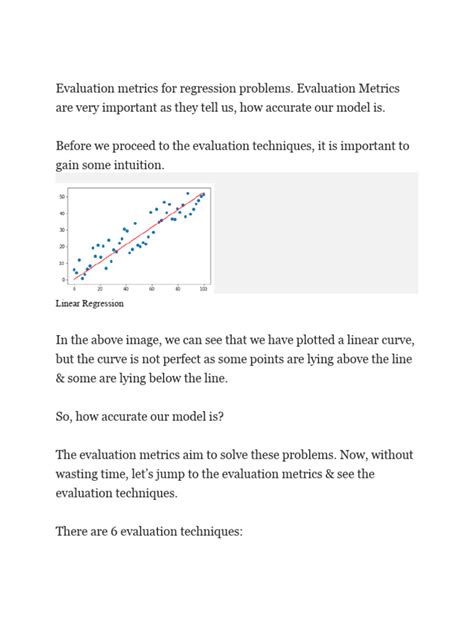 Evaluation Metrics For Regression Problems Pdf Mean Squared Error