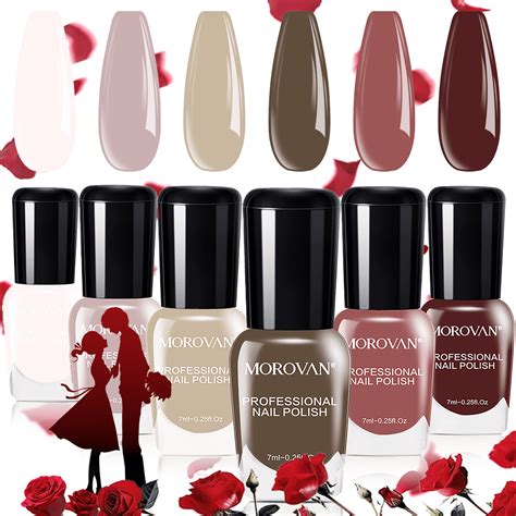 Morovan Quick Dry Nail Polish Set Nude Pink Skin Tones Nail Polish Milky White Brown Nail Polish