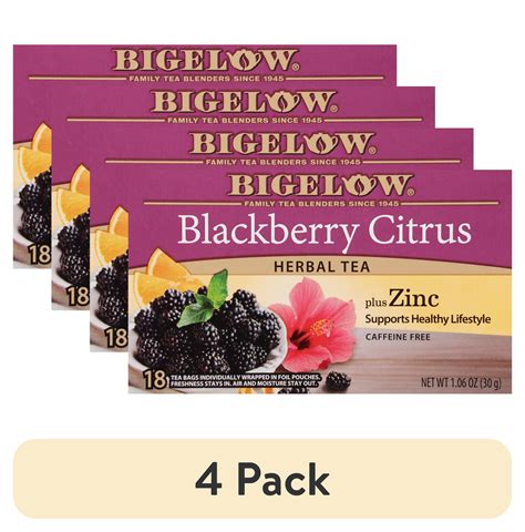 4 Pack Bigelow Blackberry Citrus Plus Zinc Caffeine Free Herbal Tea