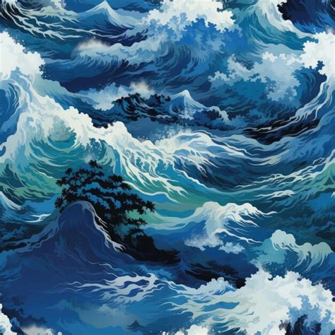 Premium AI Image | Ominous blue ocean waves in a seamless print tiled